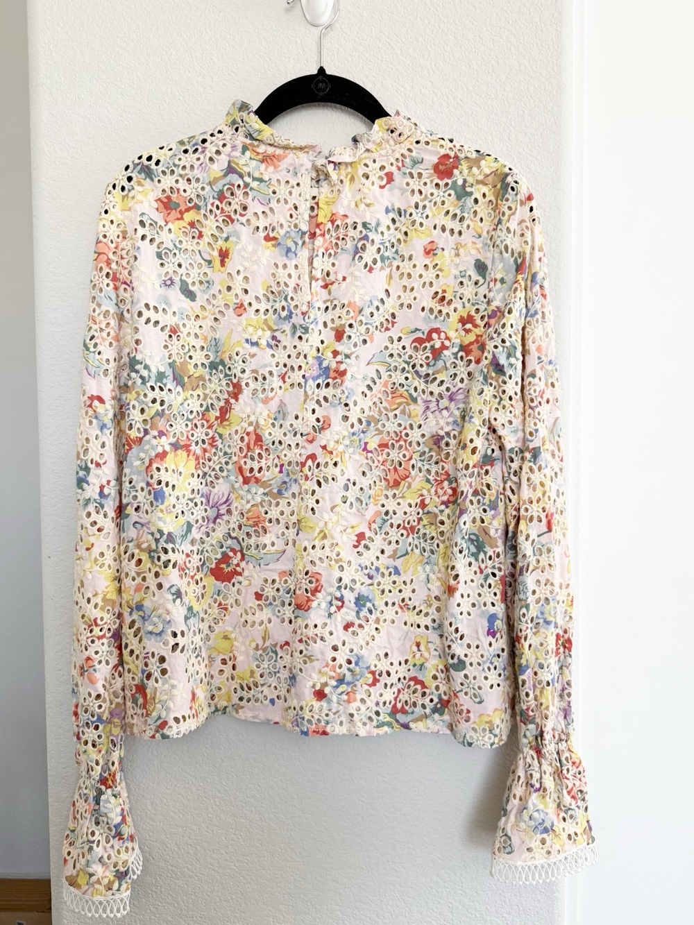 Anthropologie Endless Rose Floral Embroidered Eyelet Ruffle Neck Blouse - Picture 3 of 5